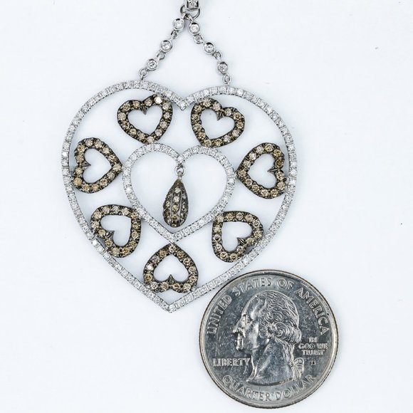 18k White Gold w/ Champaign and White Diamonds Heart Pendant 217-Diamonds! - Picture 2 of 3
